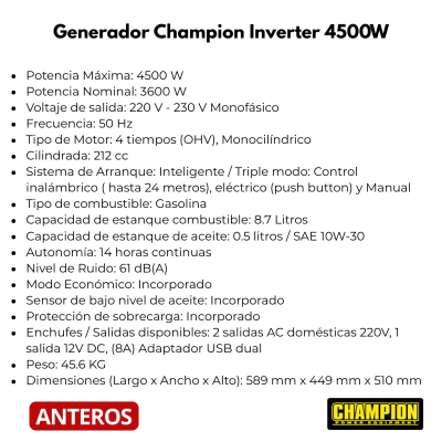 Generador Champion Inverter 4500W